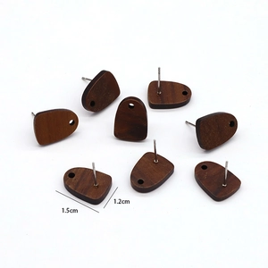 Minimalist geometric wood stud earrings DIY jewelry accessories in dark brown finish