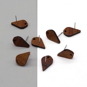 Eight minimalist teardrop wooden earring studs with silver needles for DIY jewelry making