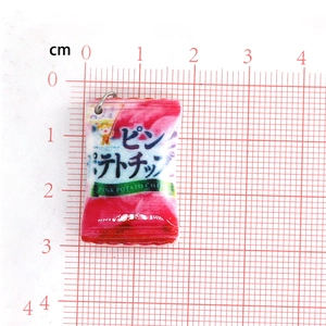 Miniature pink potato chips resin pendant with silver ring, size 2.5cm by 1.8cm