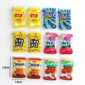 Set of 12 miniature snack bag resin charms for DIY jewelry making 2.8cm x 1.8cm