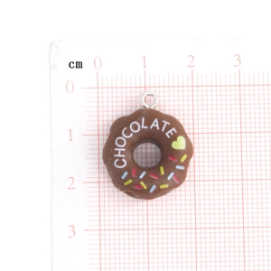 Cartoon resin chocolate donut charm with heart detail and silver loop for DIY jewelry