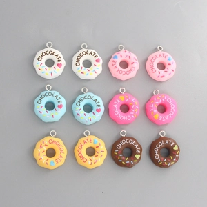 Cartoon Round Resin Donut Charms For DIY Jewelry Making Sweet Chocolate Heart Pattern Pendants For Earrings Keychains