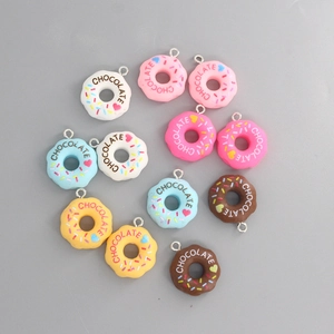 Colorful resin donut pendants with CHOCOLATE text and silver ring for DIY jewelry making