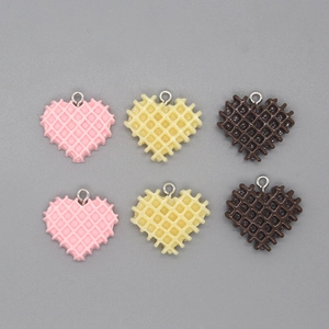 Harz Herz Waffel Anhänger in Rosa, Gelb und Braun für DIY Schmuckherstellung Zubehör