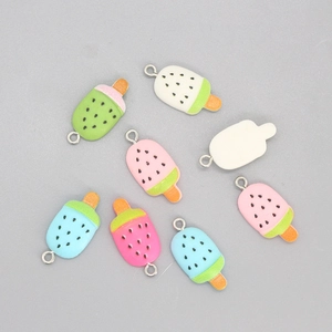 Colorful resin ice cream pendants for DIY jewelry with silver metal hanging rings