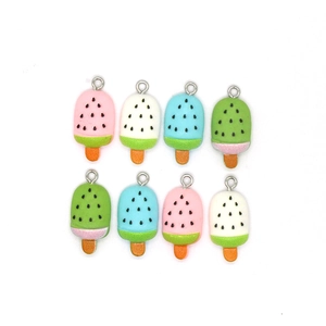Set of 8 colorful resin popsicle pendants with metal rings for DIY jewelry making