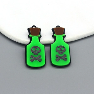 Acryl Totenkopf Trankflasche Anhänger Halloween Fluoreszierendes Grün Skelett DIY Schmuckherstellung Anhänger Für Ohrringe Halskette Schlüsselanhänger