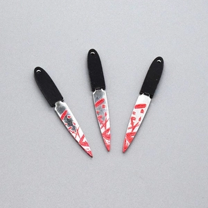 Miniature blood-splattered silver dagger charms with black handles for Halloween jewelry DIY
