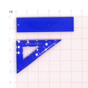 Blue transparent acrylic mini ruler and triangle set with white metric scales
