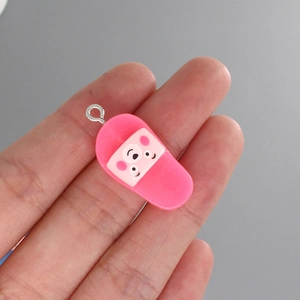 Roze hars beer slipper hanger met zilveren ring voor DIY sieraden maken hobby