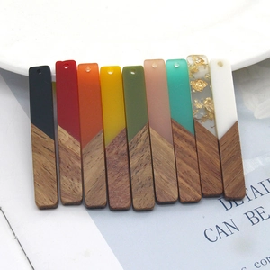 Vintage Geometrische Lange Strip Hars Hout Hanger Handgemaakte DIY Oorbellen Ketting Accessoires Goudfolie Sieraden Onderdelen