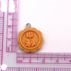 Creative Mooncake resin pendant with Chinese characters and metal loop for DIY jewelry