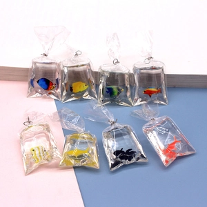 Simulation Goldfish Water Bag Pendant Creative Resin Plastic Charm For DIY Jewelry Making Keychain Necklace Accessory