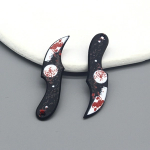 DIY Halloween acrylic cleaver knife charms with blood splatter for earrings