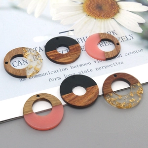 Handmade round wood and resin charms with gold foil for DIY earring and jewelry making