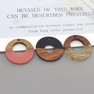 Minimalist wood resin pendant with gold foil leaf accents for DIY earring jewelry making