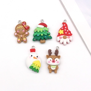 5pcs Christmas charms set including tree, gingerbread man and reindeer for DIY jewelry