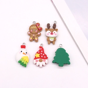 Cartoon Christmas charms set with reindeer snowman and tree for DIY jewelry making