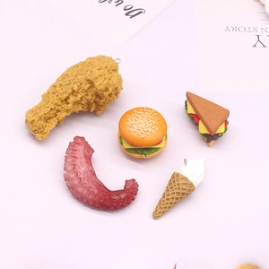 Five-piece PVC food pendant set with burger and fried chicken for DIY keychains