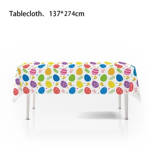 Detailed view of 137x274cm waterproof Easter tablecloth with bunny and egg patterns