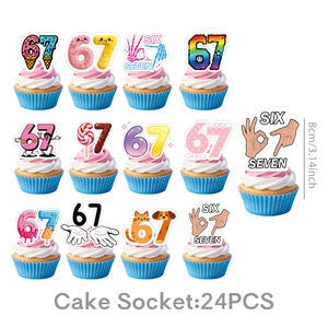 Detailed set of 24 colorful 6 and 7 themed cupcake toppers for birthday party decorations