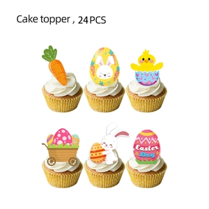 Set of 24 Easter cake toppers featuring rabbits and eggs for party decoration