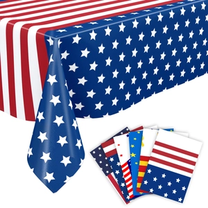 Detailed close-up of American flag star and stripe pattern on durable PE party tablecloth
