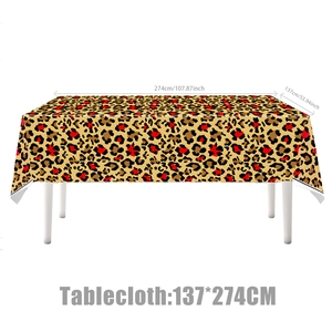 Leopard print party tablecloth 137cm x 274cm with red accents for birthday decor