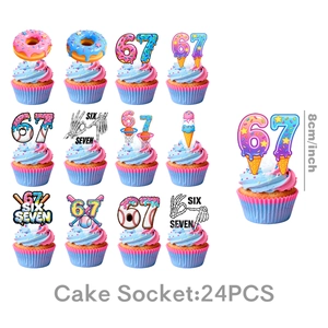 Detailed 24-piece cake toppers set with ice cream and sport themes for 6th and 7th birthdays