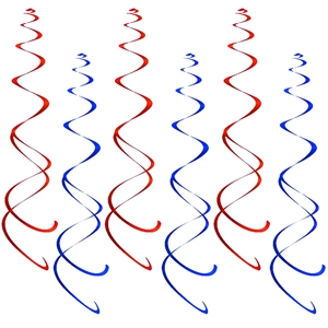 Glossy red and blue double spiral ceiling hanging swirls for patriotic party decorations
