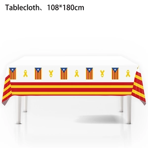 Detail of 108x180cm PE tablecloth featuring flag patterns and ribbon print design