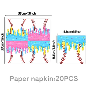 Detail of 20pcs baseball themed party napkins showing 33cm unfolded and 16.5cm folded sizes
