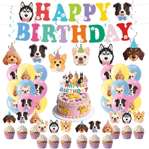 Set d'anniversaire pour chien avec bannière, spirales, ballons et décorations de gâteau