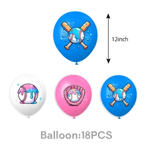 Set of 18 baseball party balloons 12 inch size in blue white and pink with cartoon patterns