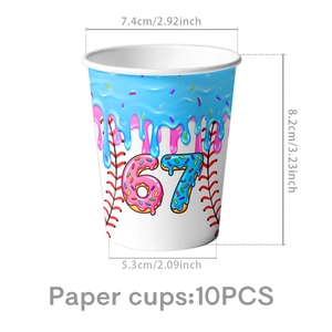 Detailed view of the 10-piece ice cream theme party paper cup with size dimensions