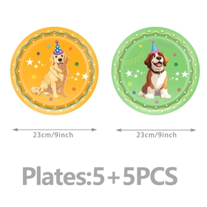 Assiettes jetables 23cm motif chien avec Golden Retriever et Saint-Bernard pour fête