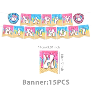 Baseball and ice cream birthday banner with waffle texture and baseball stitch details