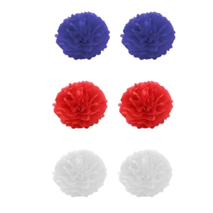 6-pack Independence Day paper flower balls in royal blue, red, and white for party decor