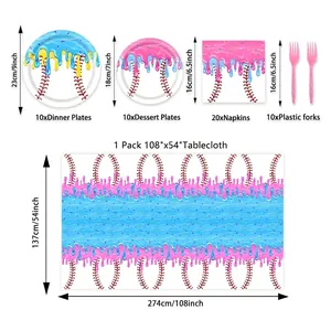 52pcs baseball ice cream themed birthday party tableware set with plates and napkins