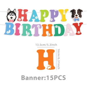 Dimensions de la bannière d'anniversaire pour chien avec 15 lettres colorées
