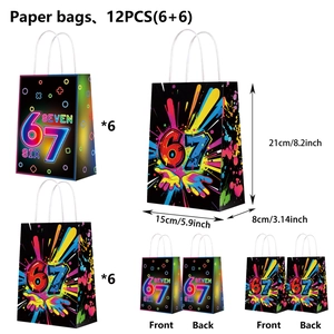 Detail view of 12pcs neon graffiti gift bags with size markings and sturdy handles