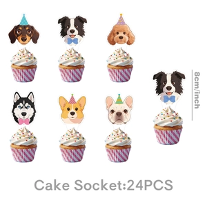 Lot de 24 décorations de gâteau à thème chien avec Corgi et Bouledogue pour fêtes d'enfants