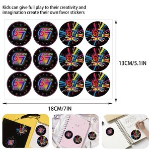 Detailed view of colorful number 67 graffiti DIY stickers with 18x13cm size dimensions