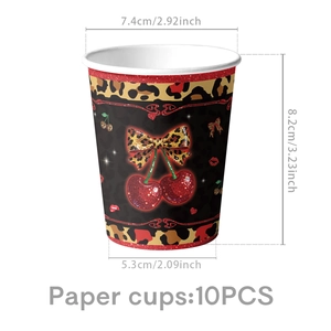 Detailed dimensions of 10PCS cherry leopard print paper cups for party decoration
