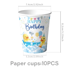 Detailed dimensions of yellow duck birthday theme disposable paper cups 10pcs pack