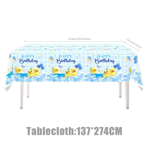 Blue and white checkered duck birthday tablecloth, rectangular party cover 137x274cm