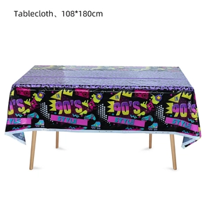 Detailansicht der 90er Jahre Retro-Partytischdecke mit Vintage-Motiven und 108x180cm Maß