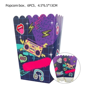 6er-Set 90er Retro Pop-Art Popcorn-Boxen mit Graffiti und Boombox-Mustern 4,5x6,5x13 cm