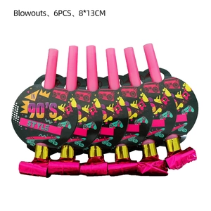 6er-Set Party-Blowouts im 90er-Jahre-Retro-Stil mit rosa Folie und Vintage-Motiven