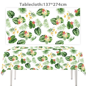 Tropical flamingo Hawaiian party tablecloth 137x274cm with palm leaves and hibiscus flowers